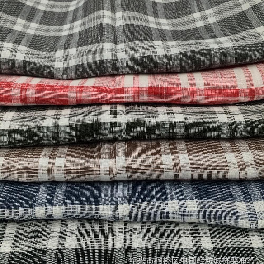 纯亚麻色织格子 纯情亚麻 现货销售 服装面料宜兴大格子女装面料