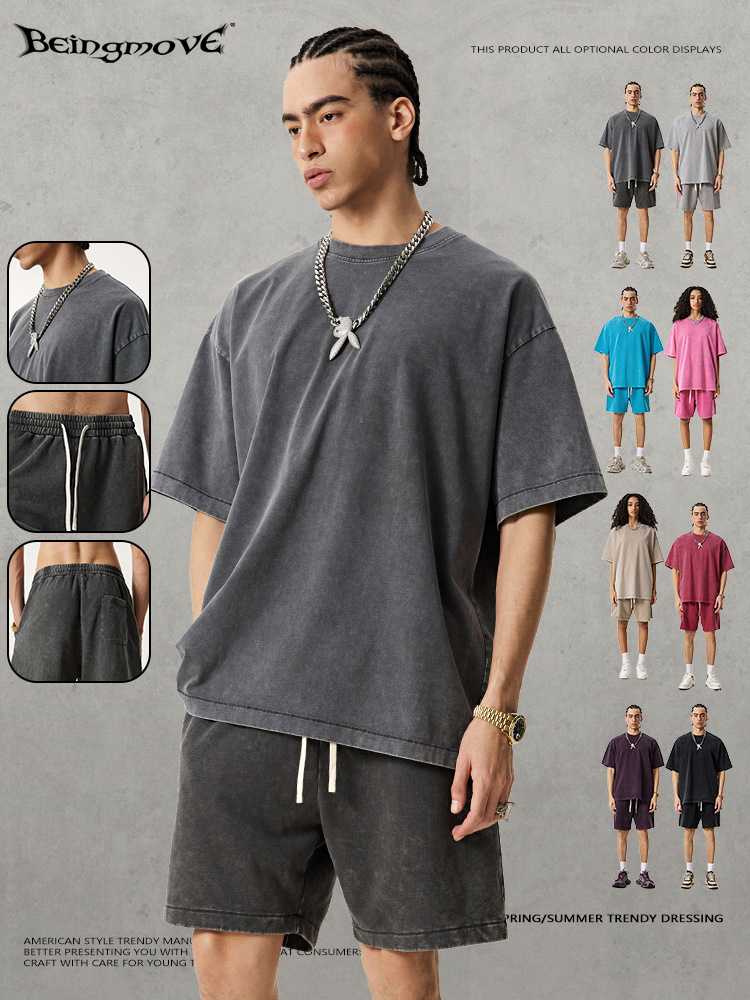2025, verano europeo y americano en stock, pantalones cortos de manga corta de dos piezas, camisetas de moda de alta calidad para hombres y mujeres