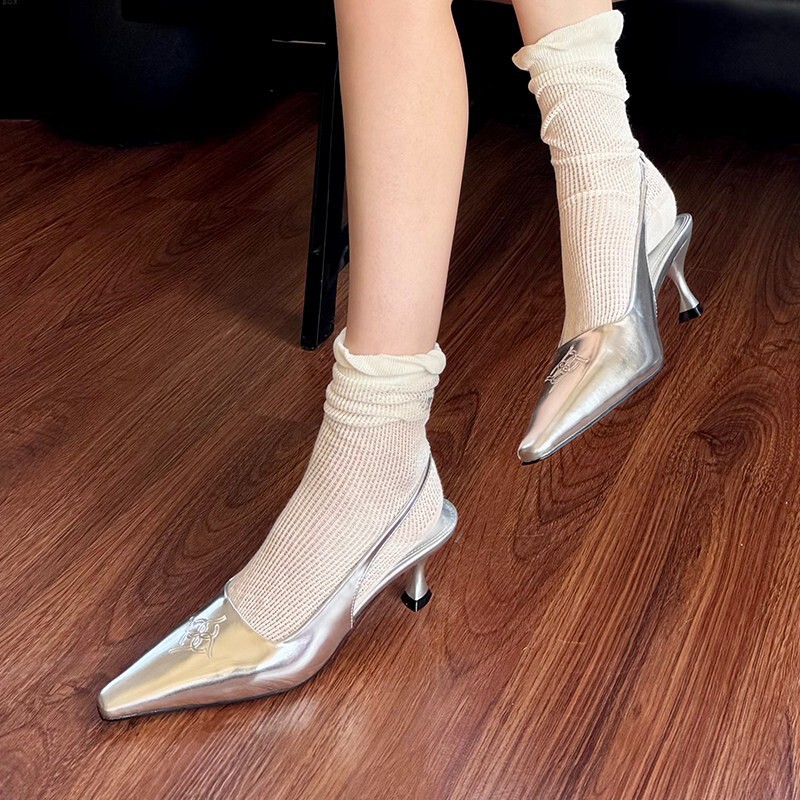2026 Fashionable High-Heeled Sandals for Women, Summer Square-Toe Silver Stiletto Heels, Elegant French-Style Patent Leather Shoes 2026 Fashionable High-Heeled Sandals for Women, Summer Square-Toe Silver Stiletto Heels, Elegant French-Style Patent Leather Shoes