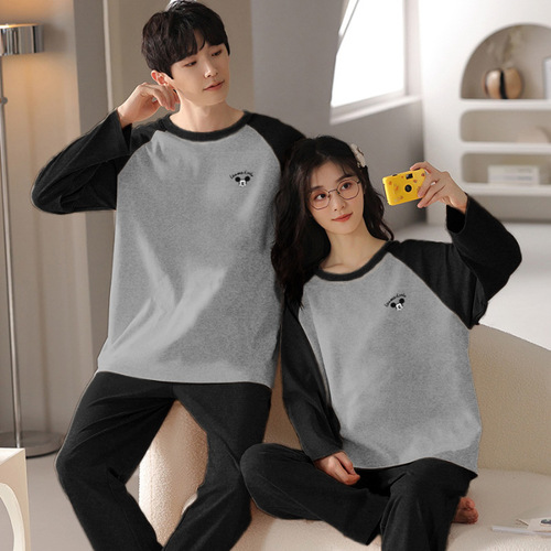 Spring and Autumn Couple's Cotton Long-Sleeve Pajamas, Wearable Outside for Men and Women, Cute Plus Size Women's Autumn and Winter Homecoming Clothes, Minimalist
