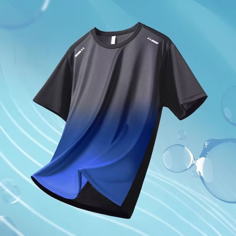 2025 Quick-Drying T-Shirt Men's Summer Thin Loose Fitness Clothing Ice Silk Quick-Drying Short-Sleeved Casual Sports Running Top
