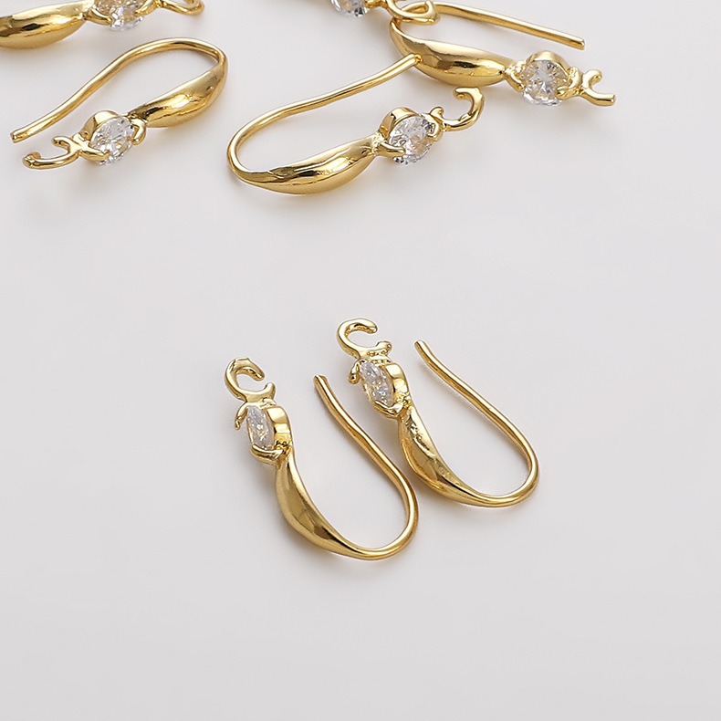 Copper Material Solid Color Pattern 2 Pieces Set Copper Zircon Solid Color Hook Earring Findings Simple Style