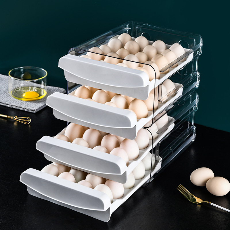 Refrigerator Drawer-type Transparent Egg Box Household Double-layer Egg Shelp Anti-fall Kitchen Chicken Duck Egg Storage Preservation Box with Lid
