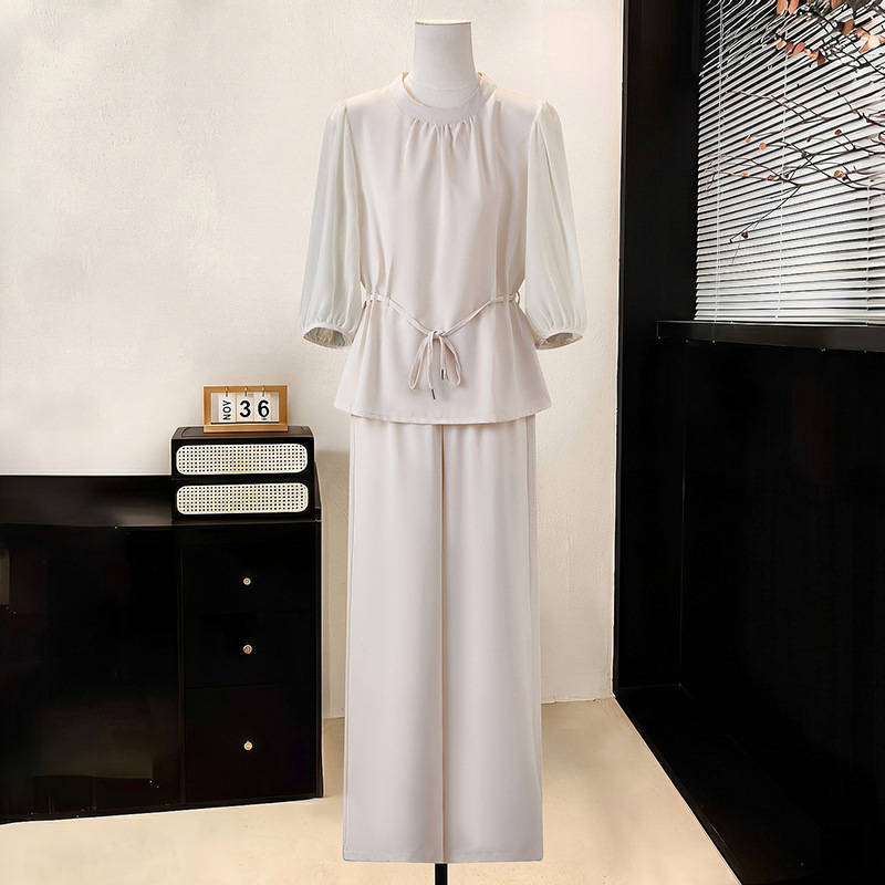 New Style Mom Fashion Two-Piece Set with Stylish Wide-Leg Pants, Spring and Summer Casual Workwear, Simple and Elegant Women's Clothing New Style Mom Fashion Two-Piece Set with Stylish Wide-Leg Pants, Spring and Summer Casual Workwear, Simple and Elegant Women's Clothing
