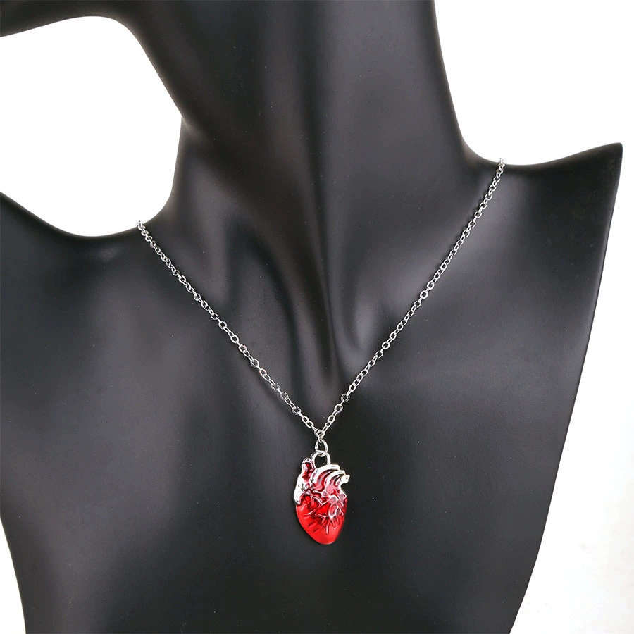 Серебряный кулон ожерелье повседневное простое масло капает красное сердце сплав подвеска 50 см длинная железная цепь готический стиль