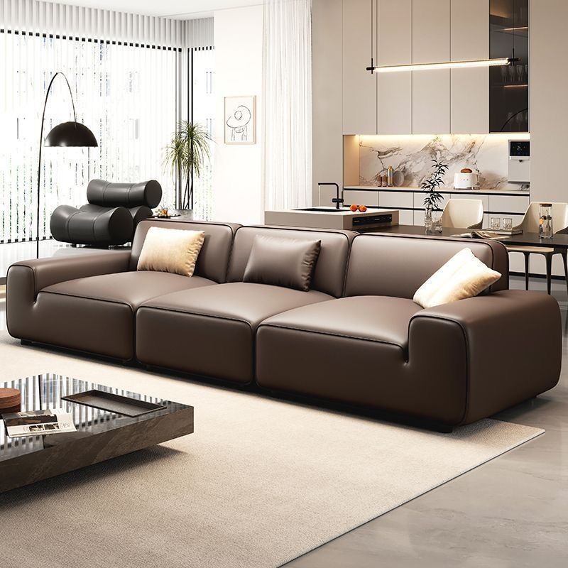 2025 New Model Xutu Big Black Cow Sofa Black Tofu Block Sofa Modern Minimalist Home Living Room Leather Sofa