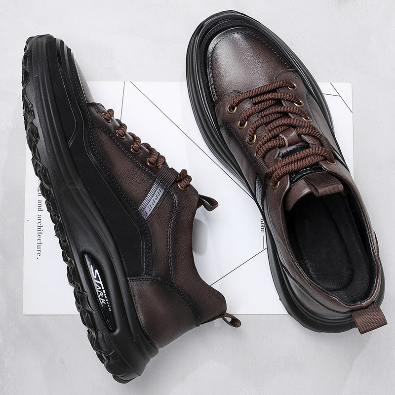 Trendy Men's Toe-Layer Cowhide Shoes, Autum New Genuine Leather Casual Sports Shoes for Men, Lightweight Daily Travel Shoes for Men