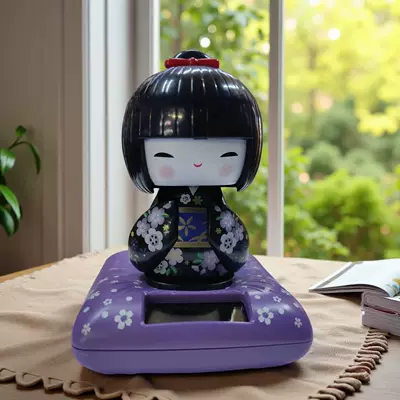 Solar Dancing Girl Doll Car ornaments - 101011-purple-kimono-doll