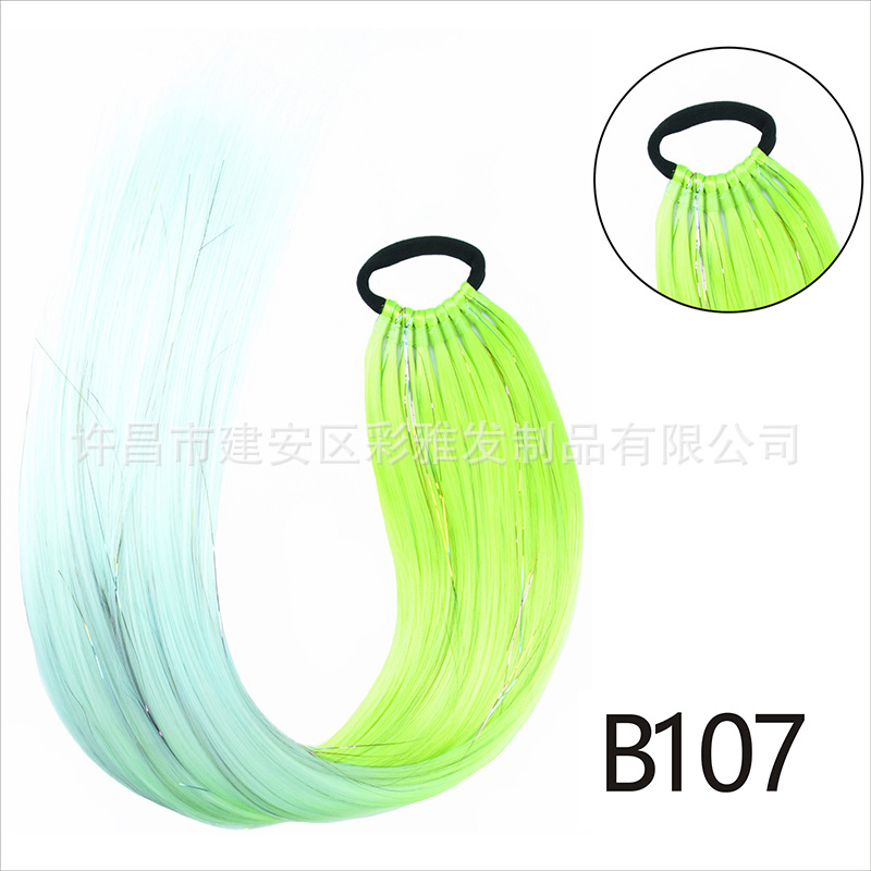 Comercio exterior transfronterizo láser de fibra química colorida cola de caballo 24 pulgadas trenzada de nueve hebras extensión de cabello cola de caballo simple y rápida