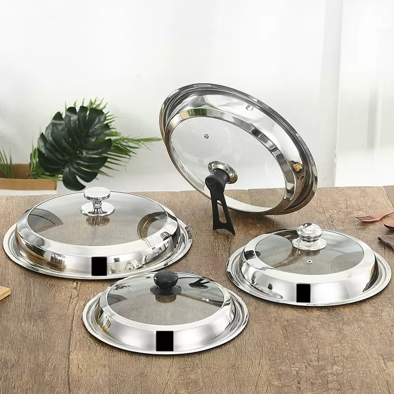 不锈钢雅式盖不锈钢可立炒菜锅锅盖大铁锅组合盖子玻璃锅盖