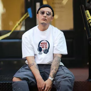 白色短袖T恤重磅纯棉男士夏季宽松印花半袖日系加大码余文乐潮牌