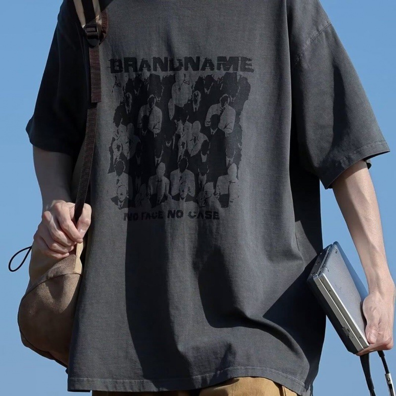 Camiseta de cuello redondo y manga corta, estilo coreano, moderna, informal, holgada, para hombre, verano 2025