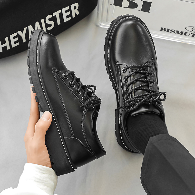 Leather Shoes Men's Casual Shoes Students Trendy Shoes Korean Style All-match Waterproof Shoes Men's Suit Casual Youth Low-top Shoes Cross-border