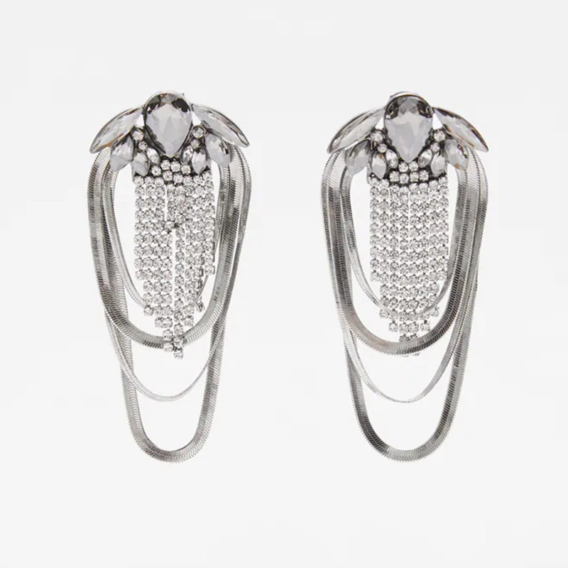 Retro Personality Multi-layer Crystal Tassel Long Metal Earrings display picture 4