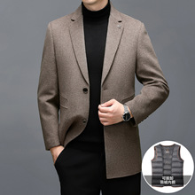 轻奢男士双面呢西服装2025商务休闲中年爸爸加厚保暖羽绒羊毛大衣