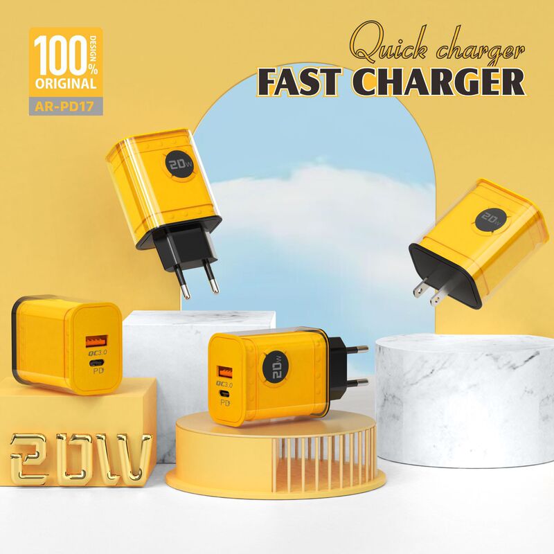 Cross-Border Transparent Shell Pd20W Charger Usb+Type-C Multi-Port Charging Head European and American Travel Adapter