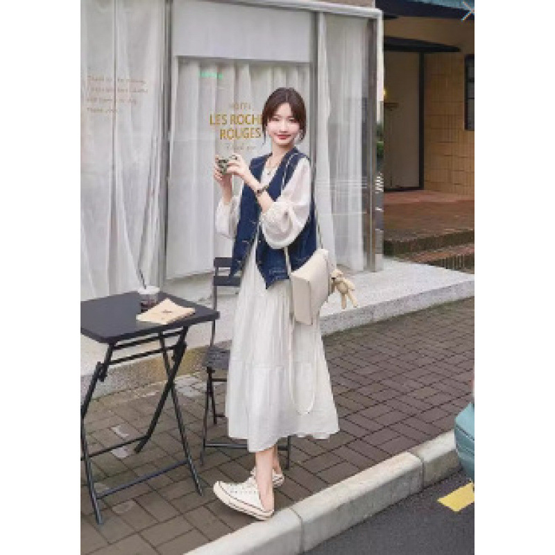 复古牛仔马甲超仙长裙套装女2025春新款气质减龄显瘦连衣裙两件套|undefined
