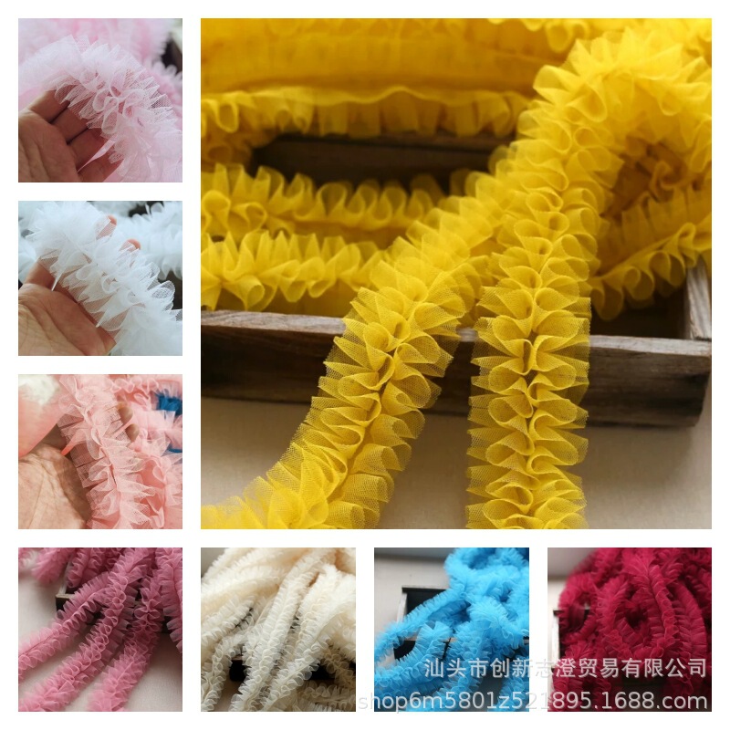 In-stock, ships immediately: 6cm wide French three-dimensional pleated mesh lace for women's clothing, hats, headwear, and shoe decoration strips