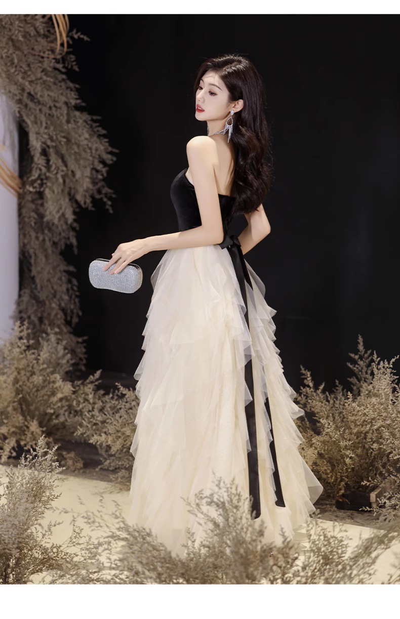 Váy dạ hội maxi thắt eo cổ chữ U không tay chất liệu nhung đen — Nhung đen chi tiết 20