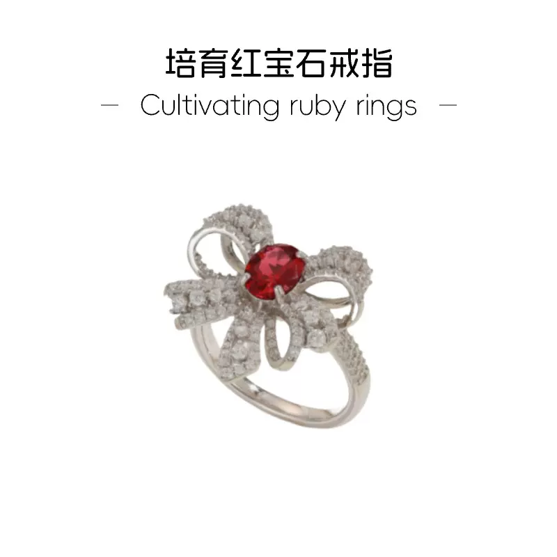 欧美跨境S925纯银镶钻红宝石培育钻蝴蝶结女款戒指珠宝2023新款