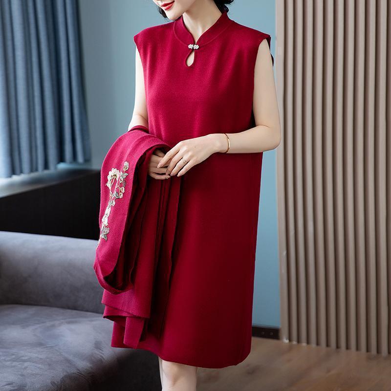 婚宴礼服妈妈喜婆婆装外套高贵秋装连衣裙结婚礼旗袍春秋两件套装|undefined