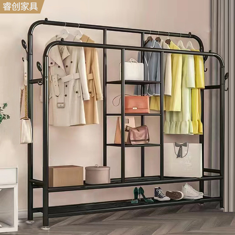 Household Clothes Hanger Simple Open Coat Rack Floor-Standing Bedroom Clothes Drying Rack Double-Layer Indoor Clothes Storage Rack