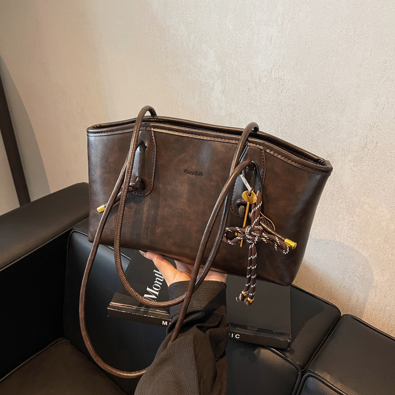 Borsa a tracolla semplice da donna, in PU, con texture retrò, casual, per pendolari, primavera ed estate, personalità europea e americana_voghion.com