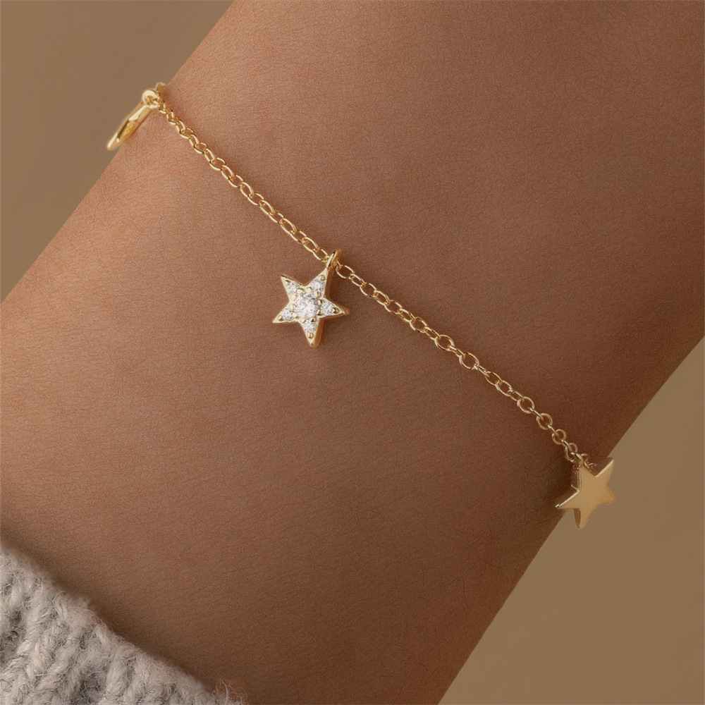 Zircon Inlay Material Bracelets Classification 1 Piece 925 Sterling Silver Star Zircon 925 Sterling Silver Cable Chain Bracelets
