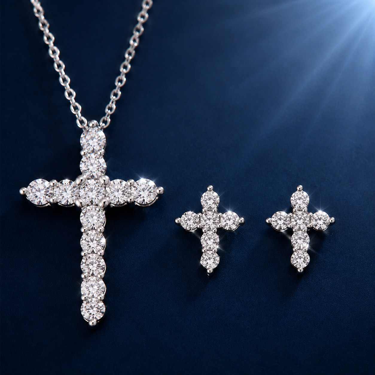Cross-border zirconia cross necklace and earring set, European and American style silver cross pendant earrings, women's accessories wholesale
