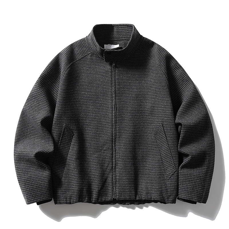 Nanxia Retro Old Money Style Houndstooth Harrington Woolen Jacket for Men, Short Autumn Casual Stand-up Collar Coat Nanxia Retro Old Money Style Houndstooth Harrington Woolen Jacket for Men, Short Autumn Casual Stand-up Collar Coat