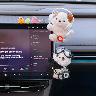 Car Dashboard Computer: Car ornaments - 1-white-earphone-calico-cat-1-camera-panda-little-monster-with-glue
