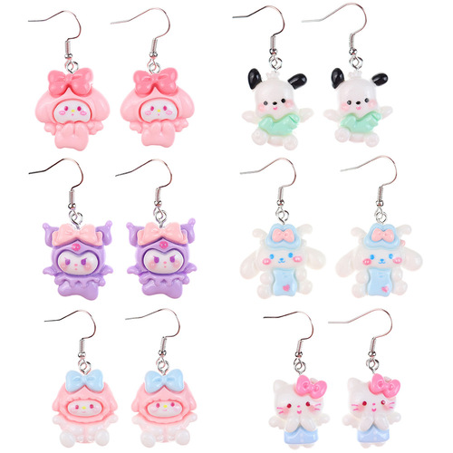 Japanese and Korean fun cartoon cute animal angel wing earrings creative childlike girl heart ear hook earrings