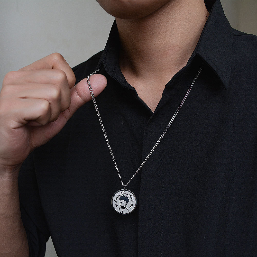 Titanium Steel Hip-Hop Little Prince Head Round Brand Coin Pendant Necklace for Men and Women National Trendy ins Cold Style All-Match Accessories