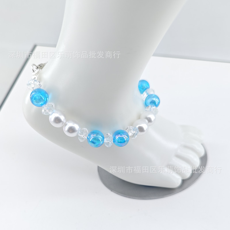 파란색과 흰색 크리스탈 비즈 발찌 12개