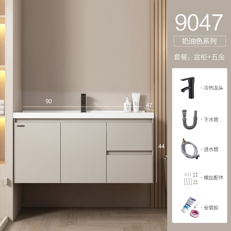 Combinación de gabinete de baño de aluminio espacial lavabo de baño mesa de lavado de cerámica integrada combinación de gabinete de lavabo