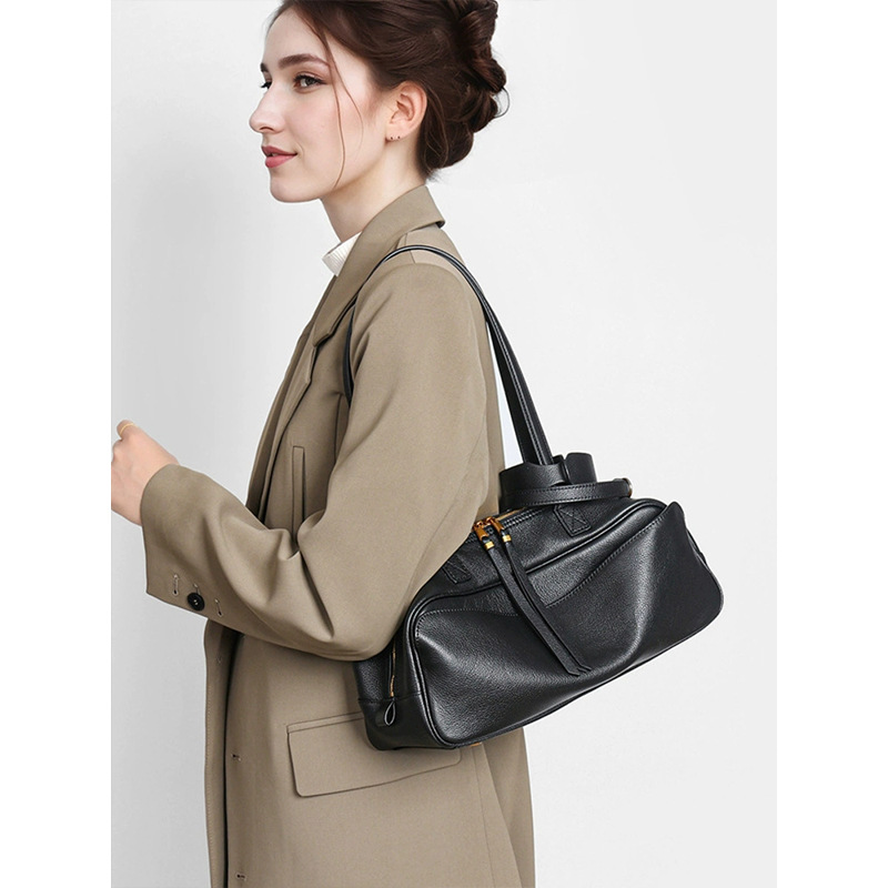 B-Bowling Genuine Leather New Rodeo Boston Bag Large Capacity Commuter Shoulder Crossbody Pillow Bag For Women - Thumbnail 4