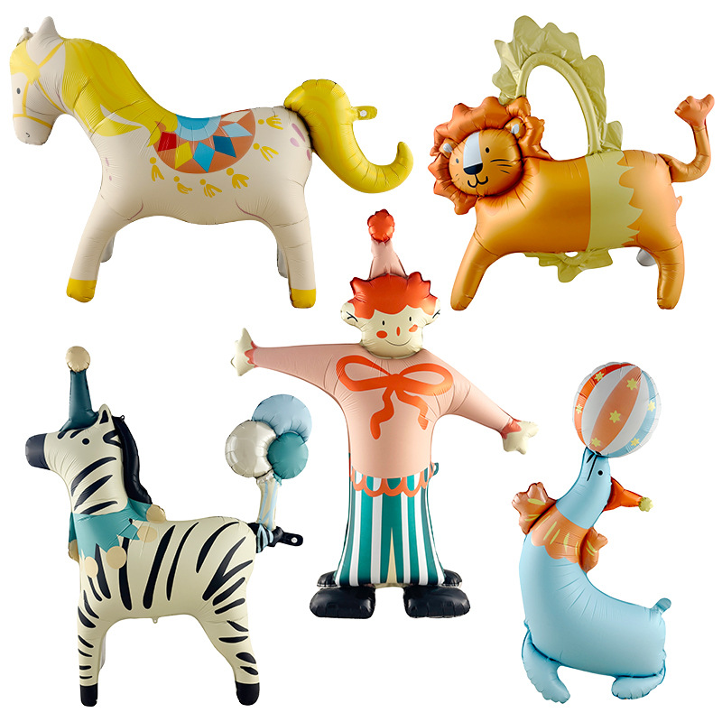 Nuevos globos de animales de circo mate mate parque de atracciones payaso decoración de fiesta de cumpleaños para niños globos de película de aluminio image 2