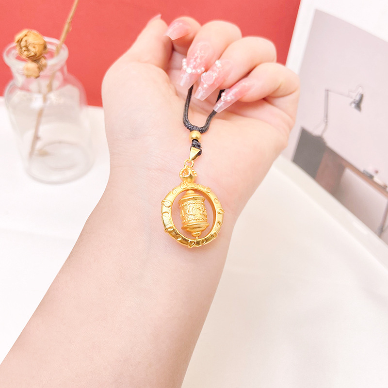 Estilo antiguo oro seis palabras mantra collar tubo de oración cuerda negro ajustable retro estilo chino joyería de las mujeres de Latón chapado en oro