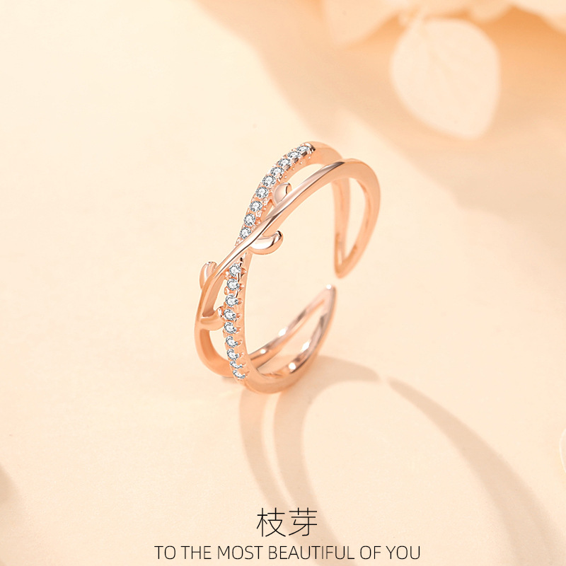 S925 anillo de brote de hoja de olivo de plata estilo coreano femenino anillo de hoja fresca nicho joyería de alta gama 2024 nuevo