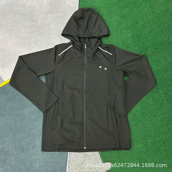 European and American cross-border sports jacket for men, spring and autumn running outdoor windproof jacket with hood, zipper, lightweight cycling jacket