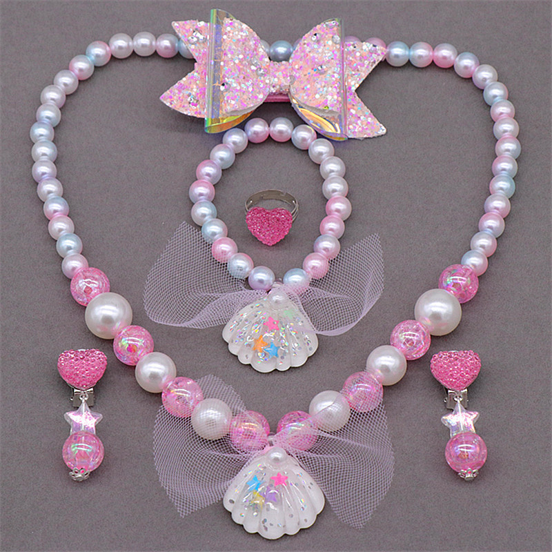 Collar de princesa para niños Bracelet Joyería Conchas de sirena Collar de perlas accesorios de traje de baño de niña