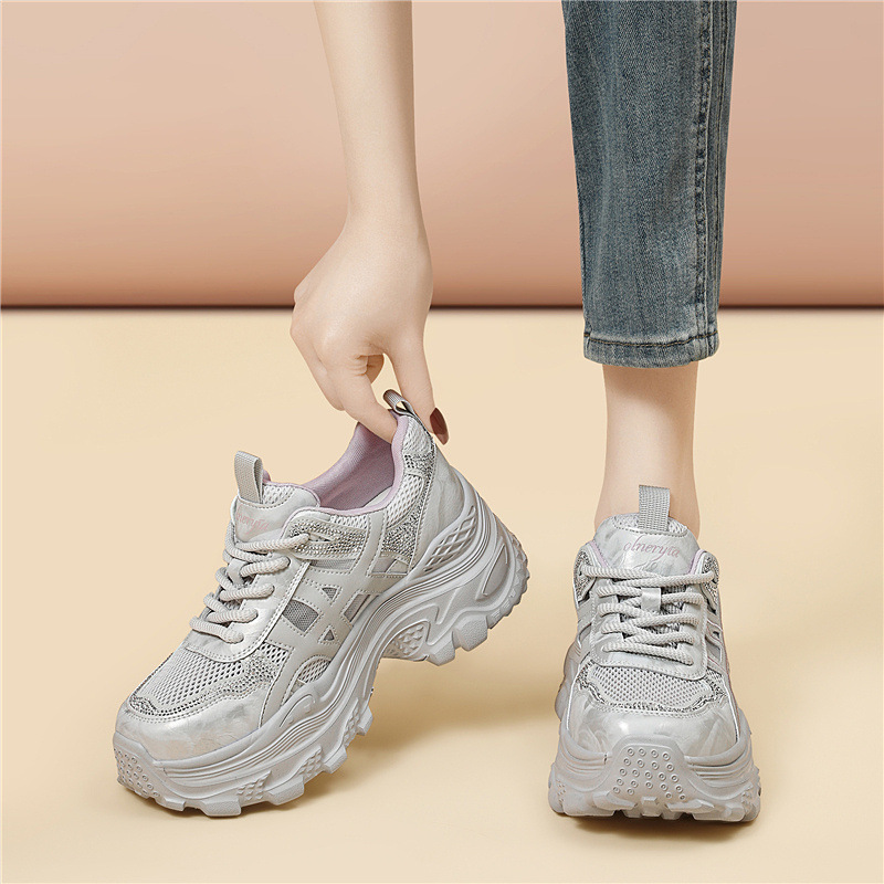 Giày sneaker nữ chunky đế dày lưới thoáng khí mùa hè 2026 — 6129 Xám tím, 6129 Màu be