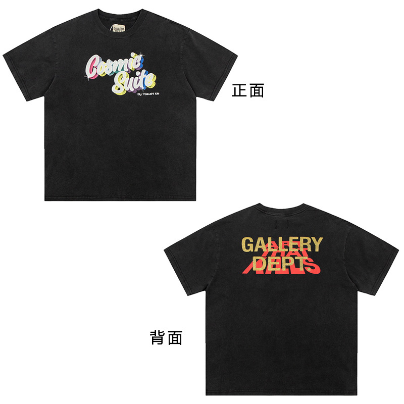 VTG GALLERY DEPT camiseta retro de manga corta lavada y desgastada graffiti arcoíris suelta antiniebla pareja de media manga hombres