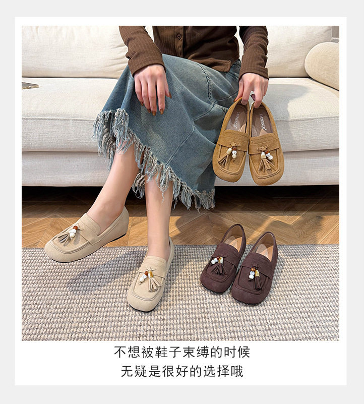Giày boken nữ đế mềm tăng chiều cao trong, mũi tròn có khóa tua rua, form rộng size lớn — Khaki (toàn dải), Màu mơ (toàn dải), nâu sẫm chi tiết 10