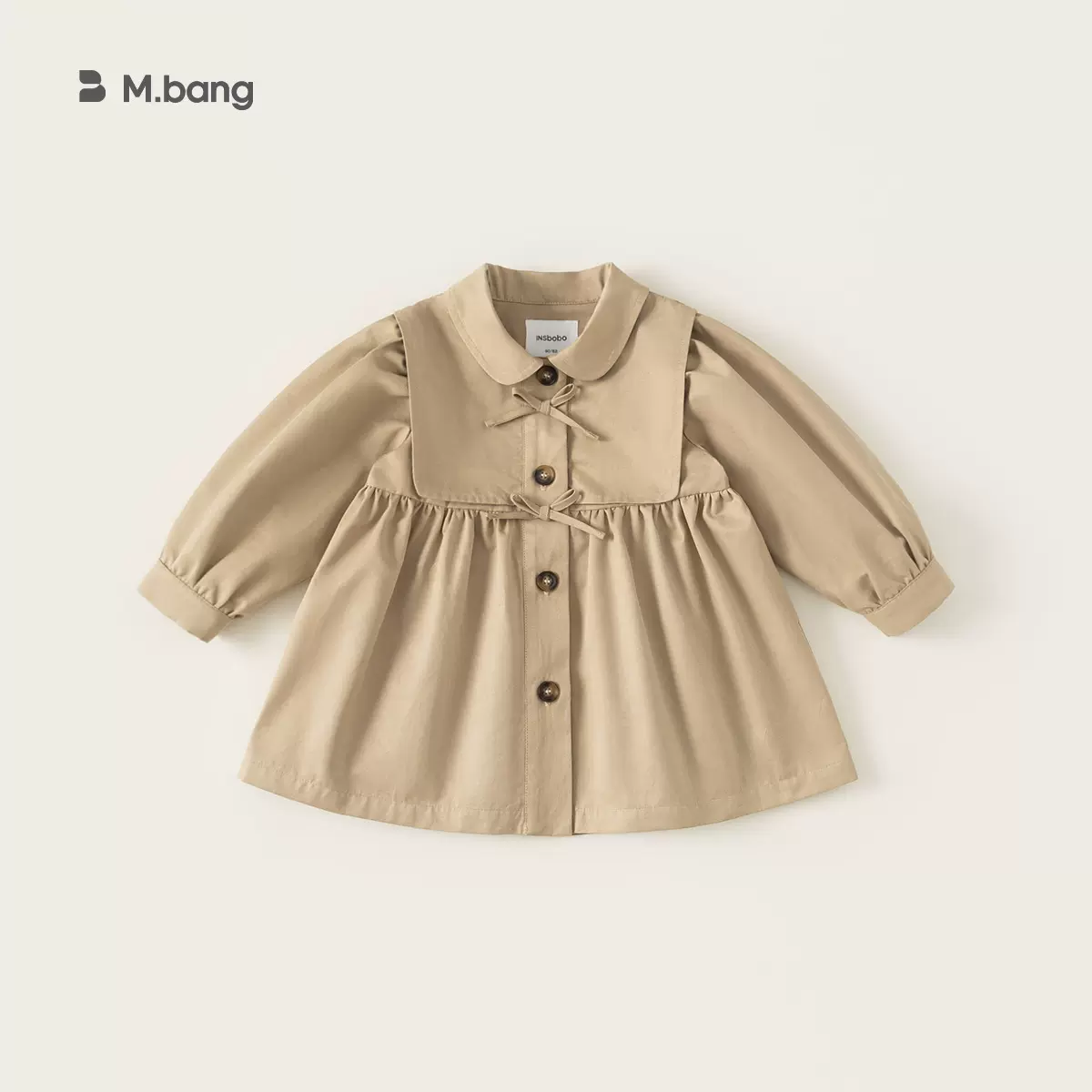 邦选童装秋款儿童衣服娃娃领上衣女孩子外套蝴蝶结英伦风女童风衣
