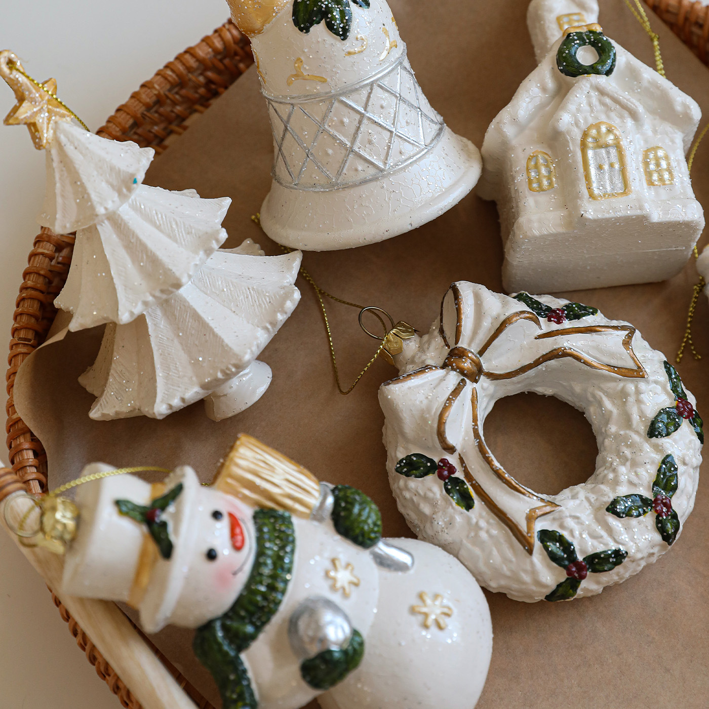 Nuevo plástico blanco verde flocos de nieve Santa colgante colgante árbol de Navidad colgante decoración suministros en stock