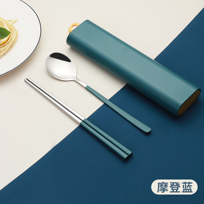 304ステンレススプーン携帯食器スプーンフォークセット滑り止め箸韓国式かわいい学生旅行食器箱|undefined
