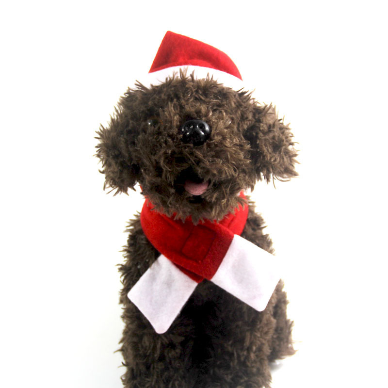 Accesorios de traje de Navidad para mascotas perro Bell pajarita con collar de gato sombrero de Navidad bufanda de doble cara material de terciopelo al por mayor