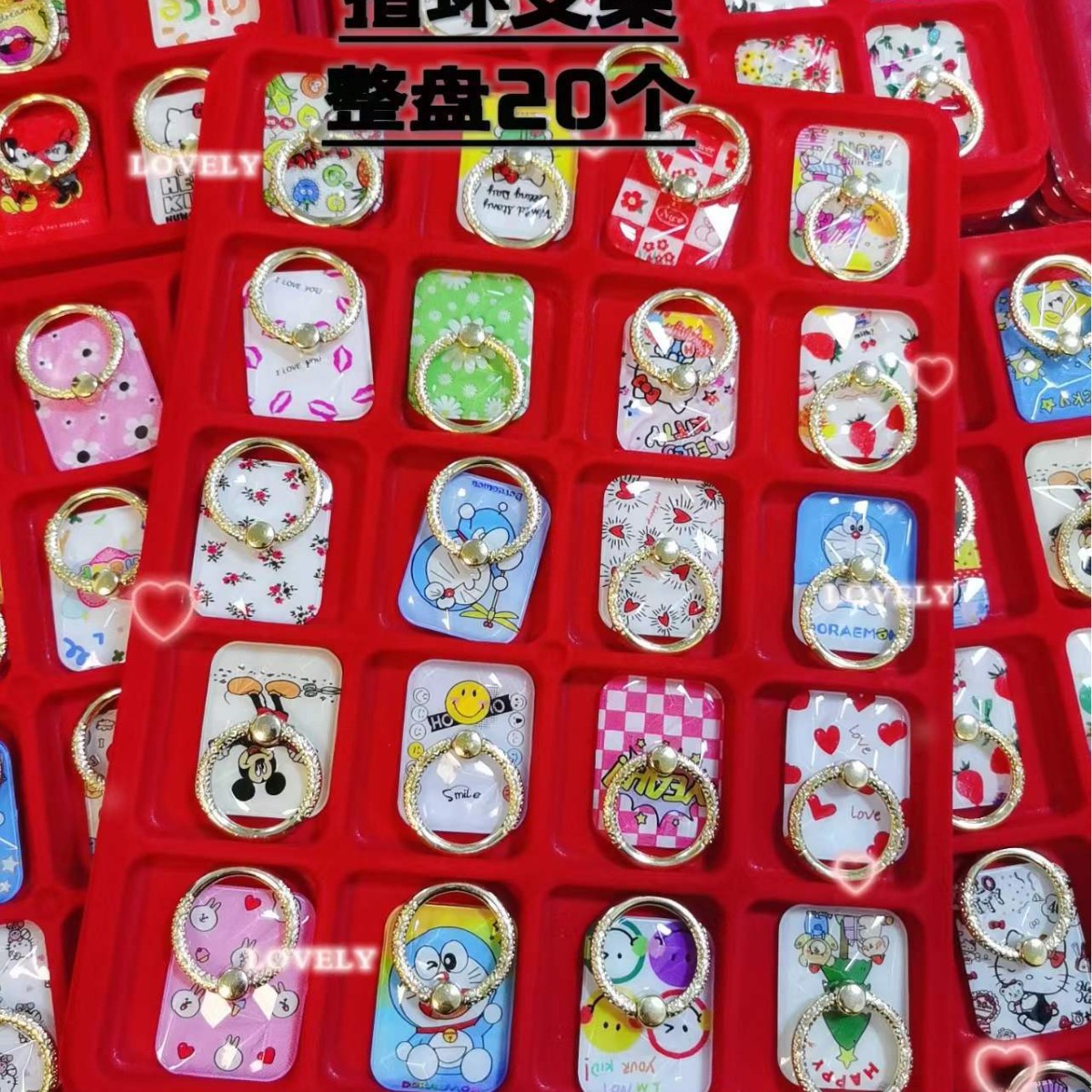 Una caja de 20 soportes electrochapados cuadrados de alto brillo cuadrado soporte de teléfono móvil 8 colores redondos hebilla de anillo giratorio de 360 grados