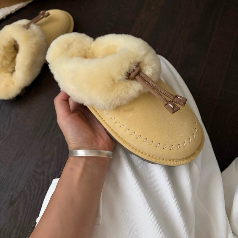 Henan Sangpo Village 2026 New Style Kegute Stitched Chicken Yellow and Duck Yellow Retro Ethnic Comfortable Wool Slippers Henan Sangpo Village 2026 New Style Kegute Stitched Chicken Yellow and Duck Yellow Retro Ethnic Comfortable Wool Slippers